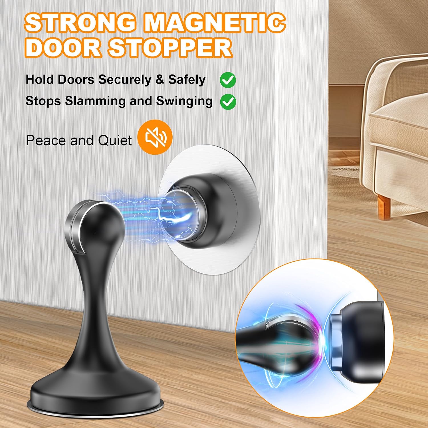 Magnetic Door Stoppers 2 Pack Stainless Steel - Image 2