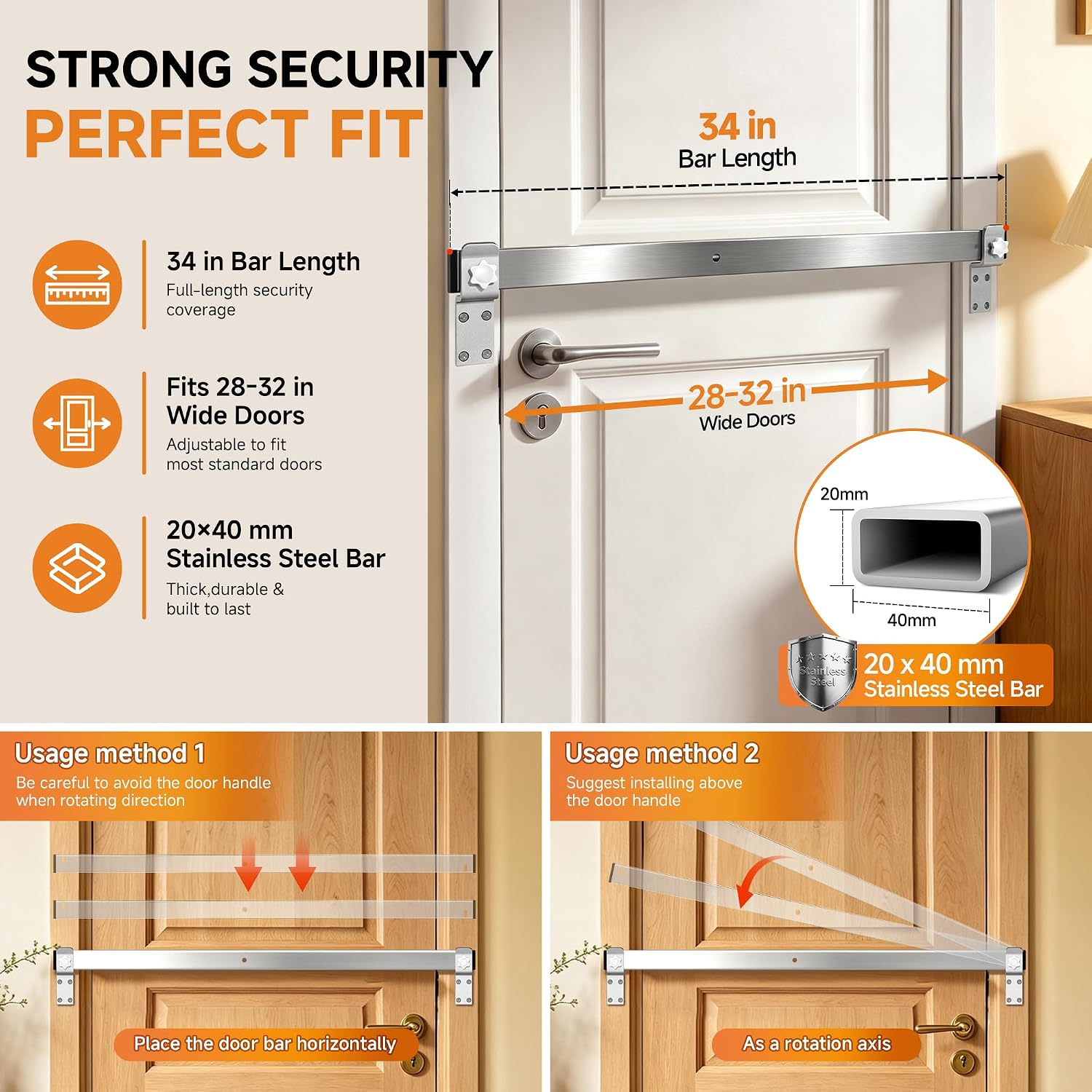 Stainless Steel Door Security Bar - Image 2